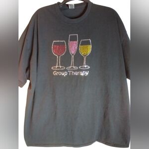 Black Graphic Tee with Wine Glass Design Group Therapy Size 2xl Party Event